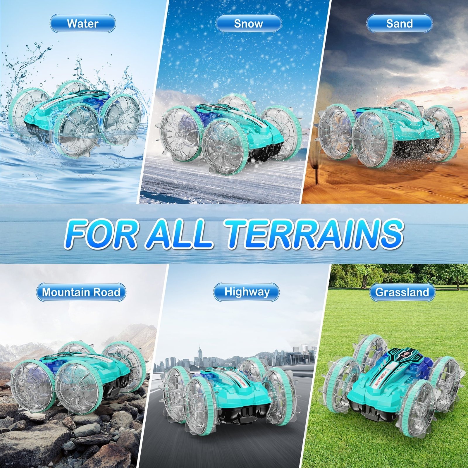 UUGEE Remote Control Cars, RC Car Toys for Kids 8+ Years Old Boys Girls Gifts, 4WD Gesture 360° Rotating Drift Amphibious RC Stunt Cars Boat with LED Lights - Blue
