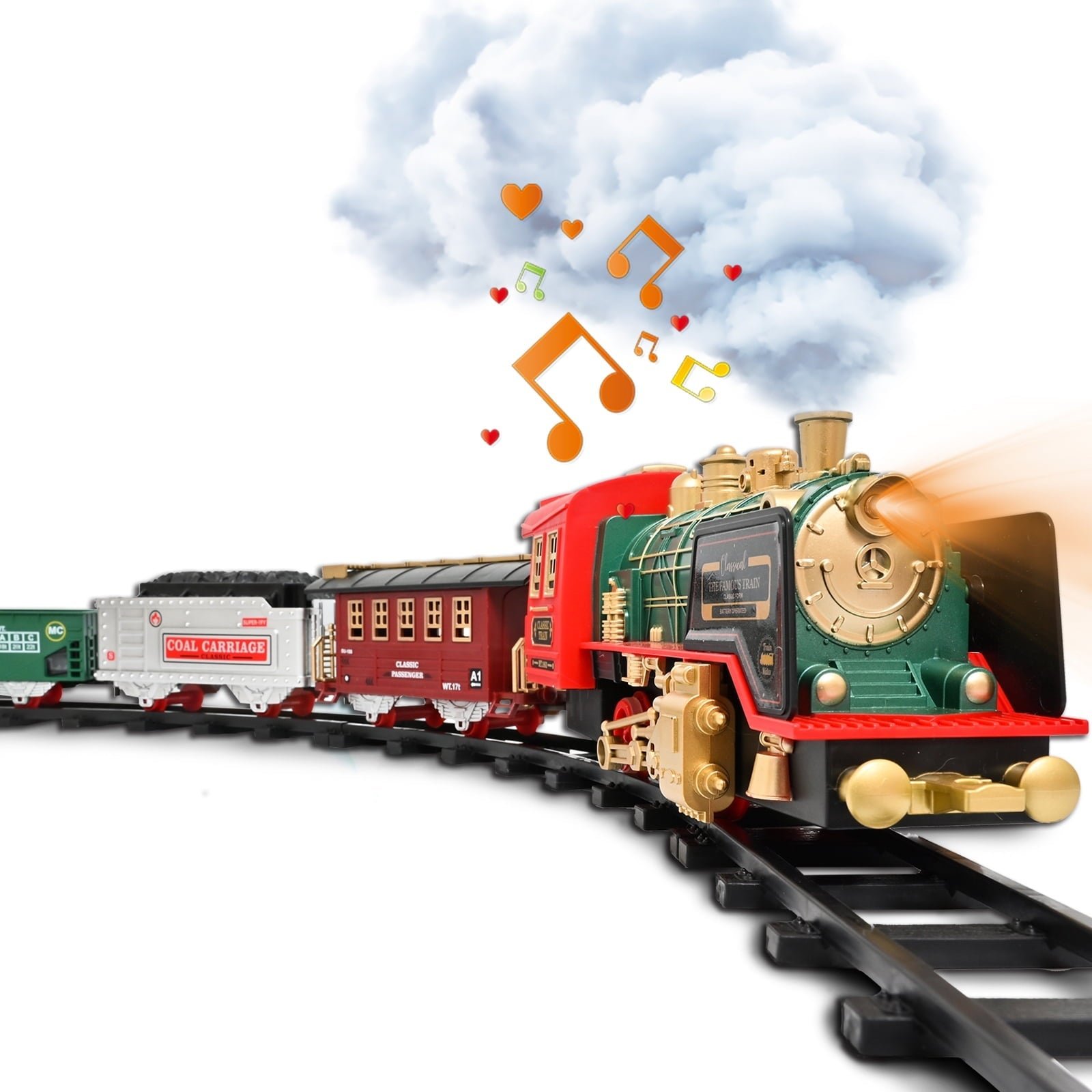 Train Set Toy, Remote RC Train Set Locomotive Rechargeable W/ Smoke, Lights, Sounds Railway for Boys Girls Age 3 4 5 6 + Kids