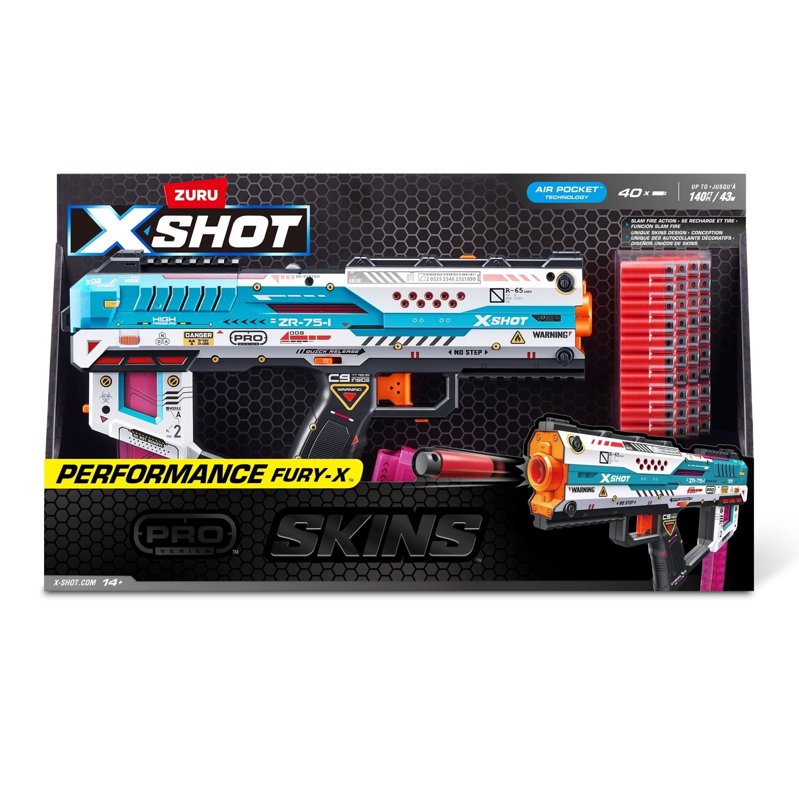 XSHOT SKINS Pro Series Fury-X by ZURU with 40 Darts, Air Pocket Technology Darts and Dart Storage, Outdoor Toy for Boys and Girls, Teens and Adults