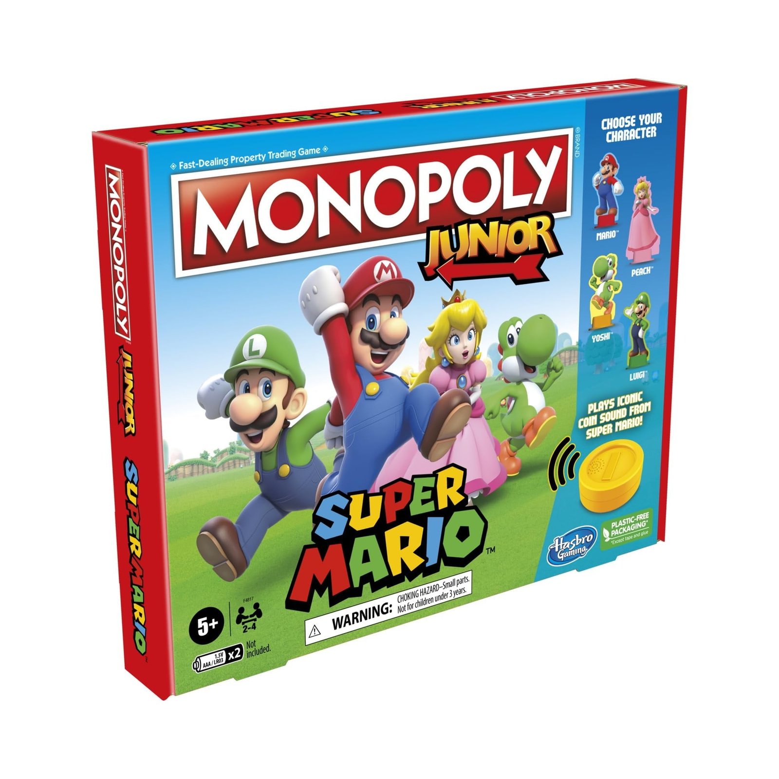Monopoly Junior Super Mario Edition Board Game, Fun Kids' Ages 5 and Up, Explore The Mushroom Kingdom as Mario, Peach, Yoshi, or Luigi ( Exclusive)