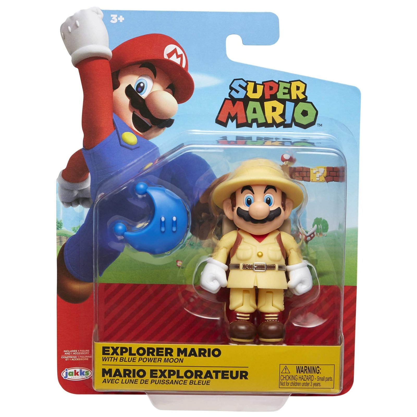Super Mario Odyssey Explorer Mario Action Figure with Blue Power Moon