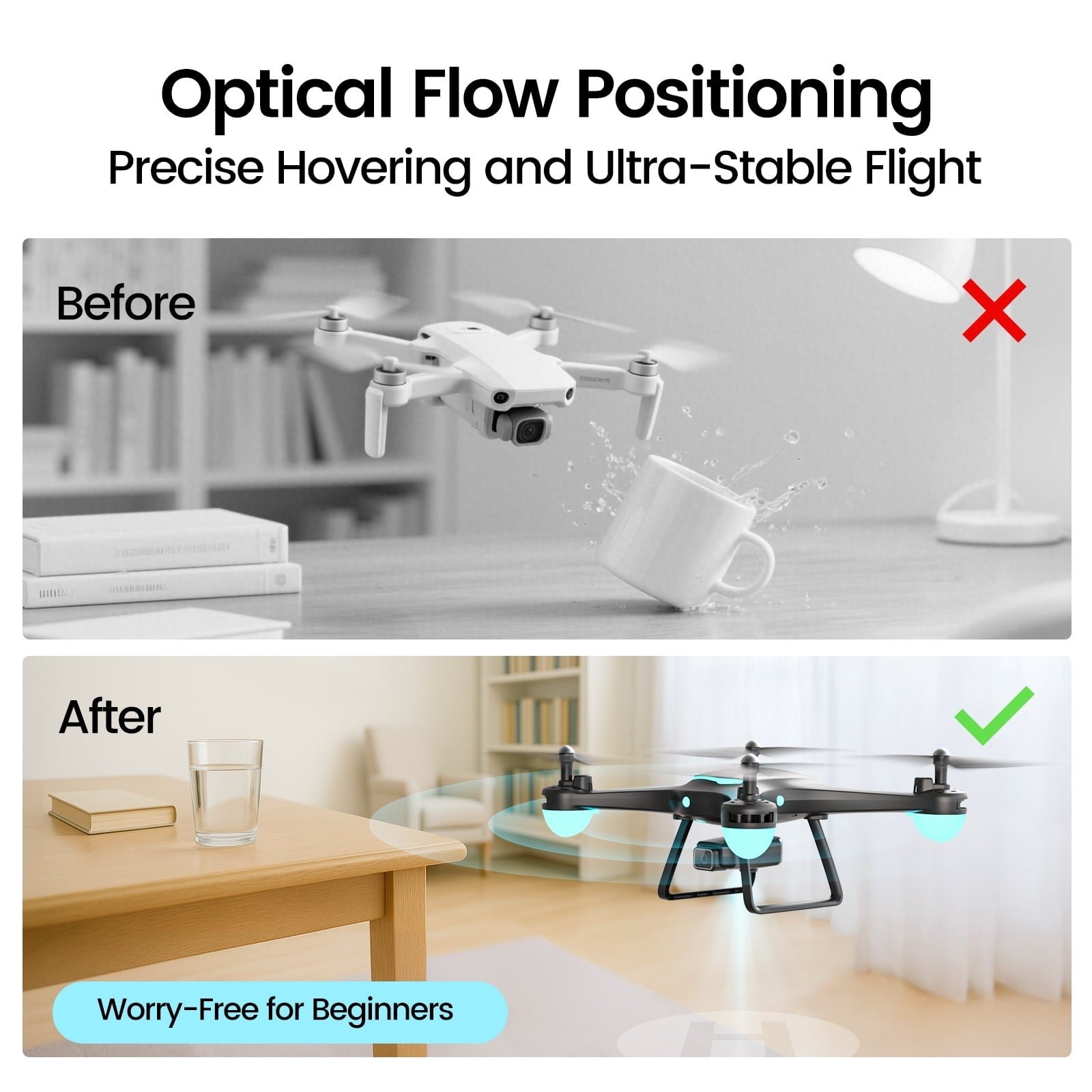 WF13 Drone with 1080P HD Camera for Kids, Optical Flow Hover, Upgraded Wefone Quadcopter, 2 Batteries, Black