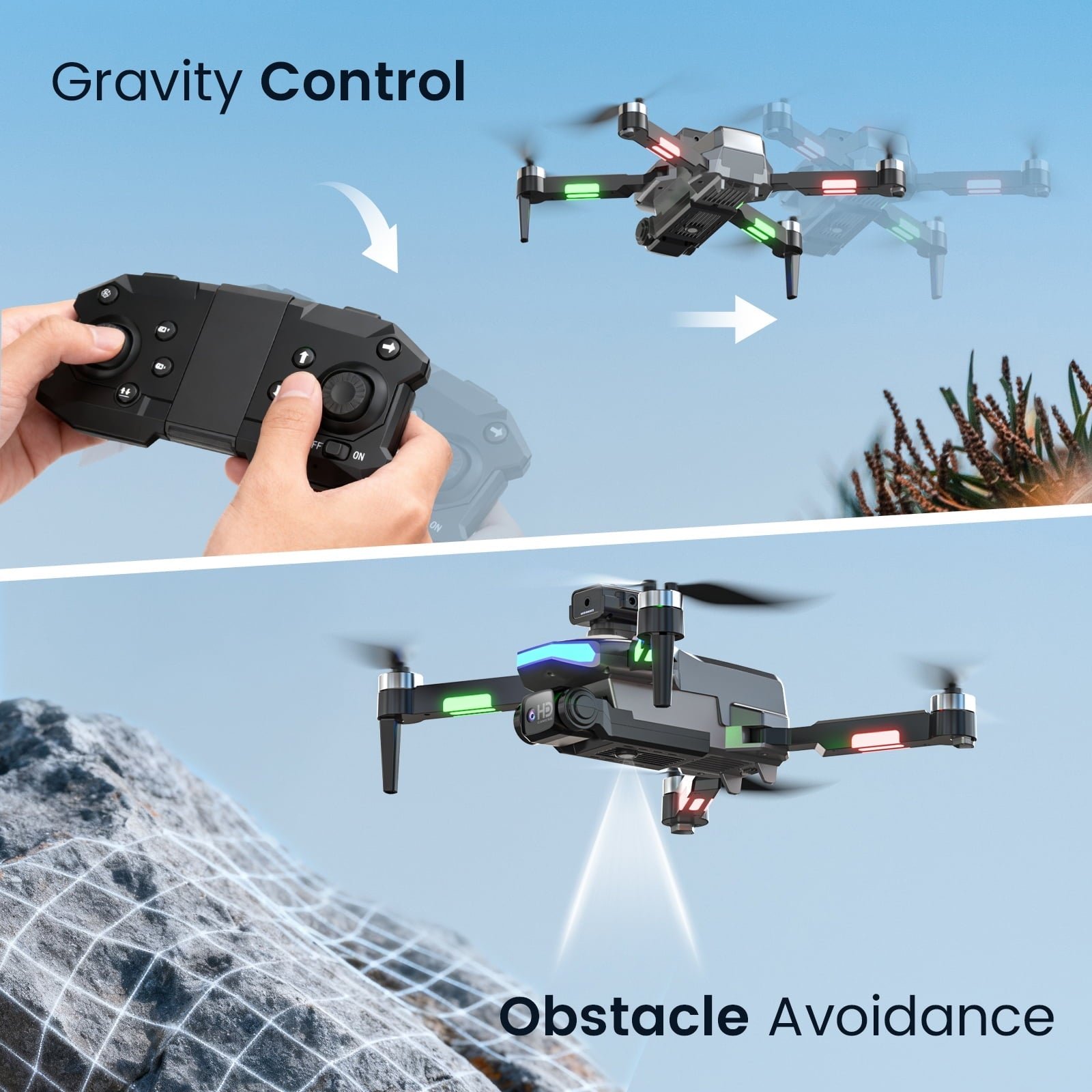 JoyStone 4K HD FPV Camera Drone for Adults Kids, Brushless Motor Foldable RC Drones with Altitude Hold, Headless Mode, Toys Gifts RC Quadcopter for Boys Girls with 2 Batteries