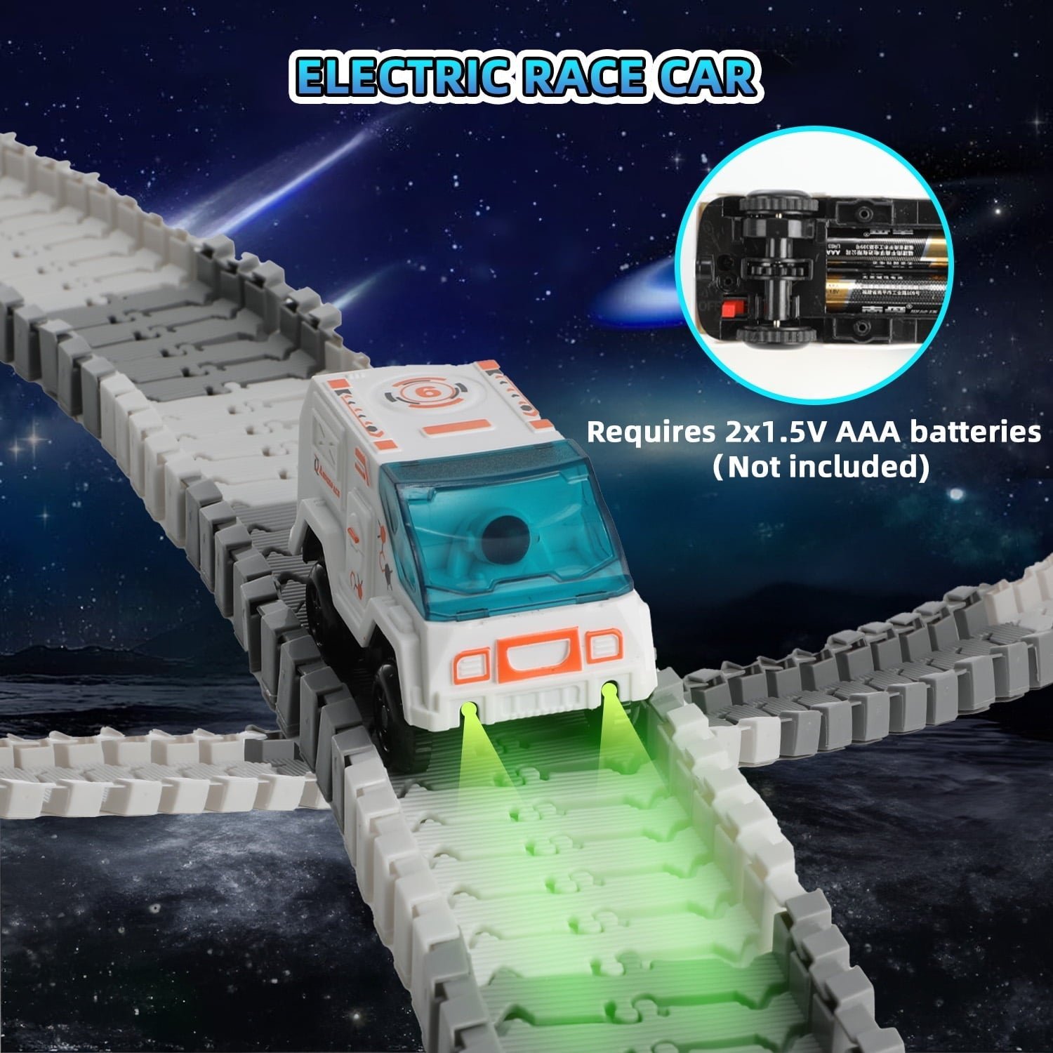 Petbank Space Toys for Kids, 233PCS STEM Train Toys with Light up Car and 2 Astronaut Dolls, DIY Flexible Race Track Birthday Xmas Gifts Set for Girls & Boys Aged 3-10