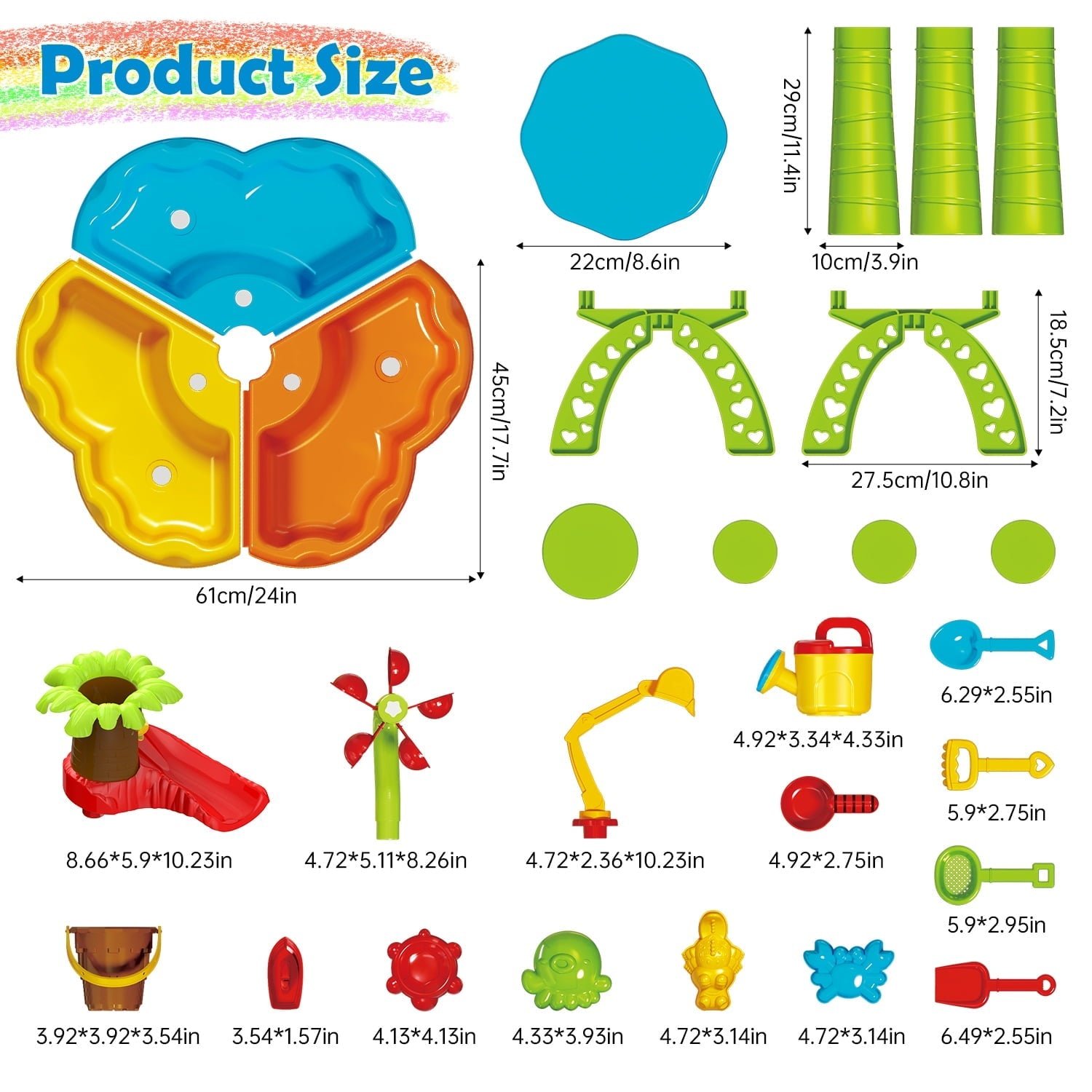 JoyStone 3 in 1 Kids Sand Water Table, 37PCS Sensory Play Table, 24"x24"x14.56" Outdoor Summer Toy Gift for Toddlers Boys Girls