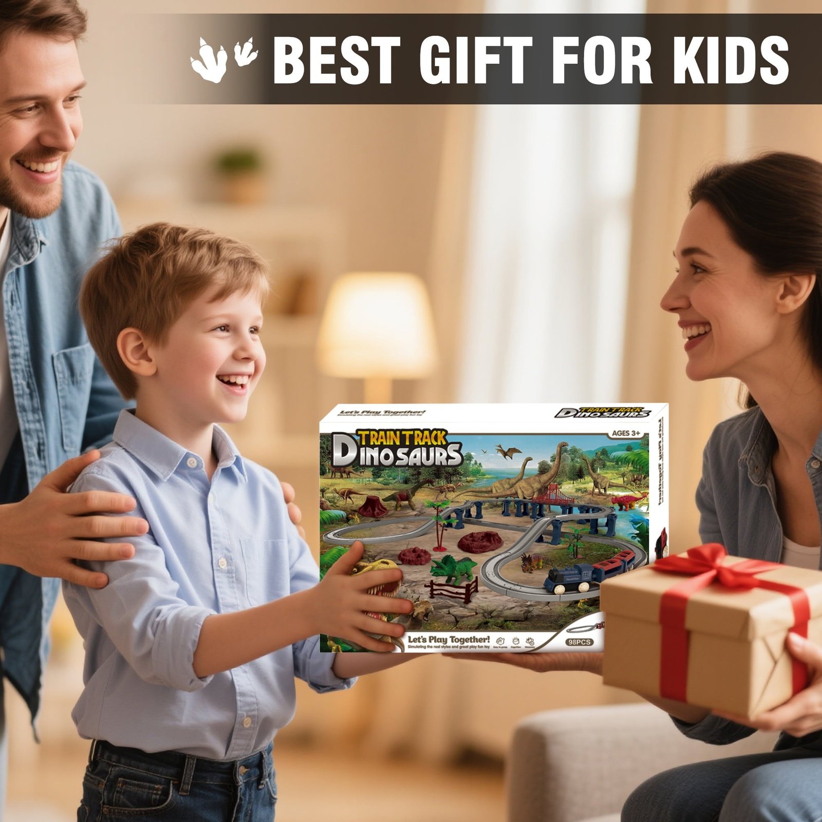 Dinosaur Train Set - Electric Train Toys For Kids With Dinosaur Figures & Play Mat, Large Train Track With Bridge, Toy Model Train For Toddlers